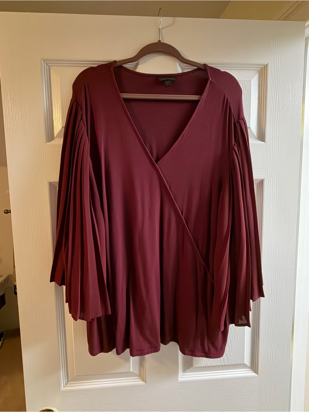 J. Jill Burgundy Pleated Sleeve Wrap Tunic